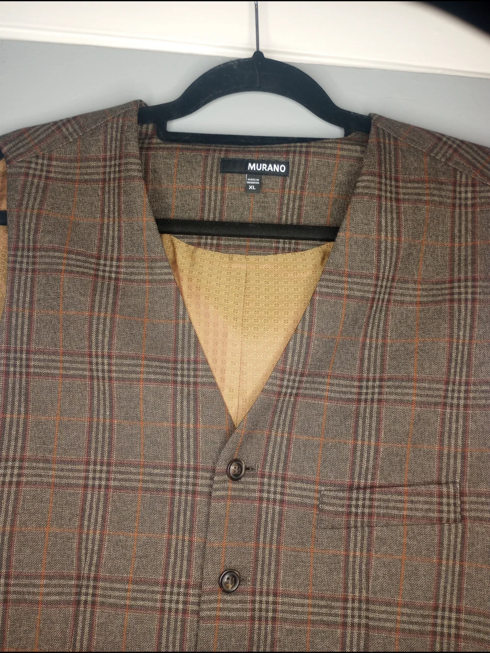 Murano Plaid Vest in Brown and Tan with Subtle Red Lines